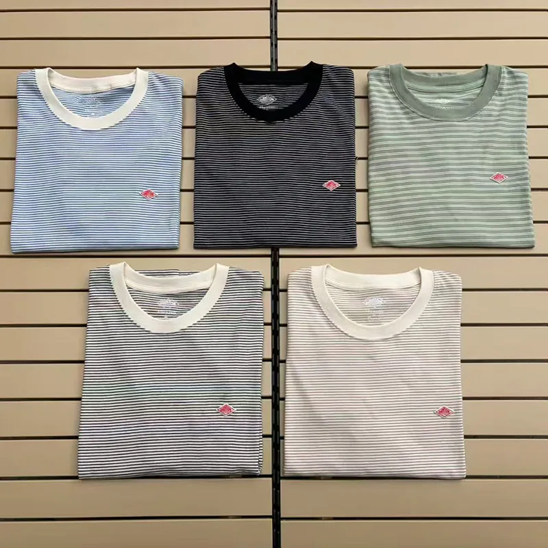 Summer New Color Block Striped Pure Cotton round Neck Short Sleeve T Shirt Casual Commuting Top Women Japanese Style City Walk