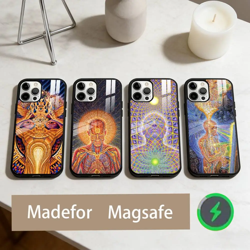 

Серый чехол для телефона A-Alex Trippy Psychedelic для iPhone17,16,15,14,13,12,11 Plus, Pro Max, магнитный для беспроводной зарядки Magsafe