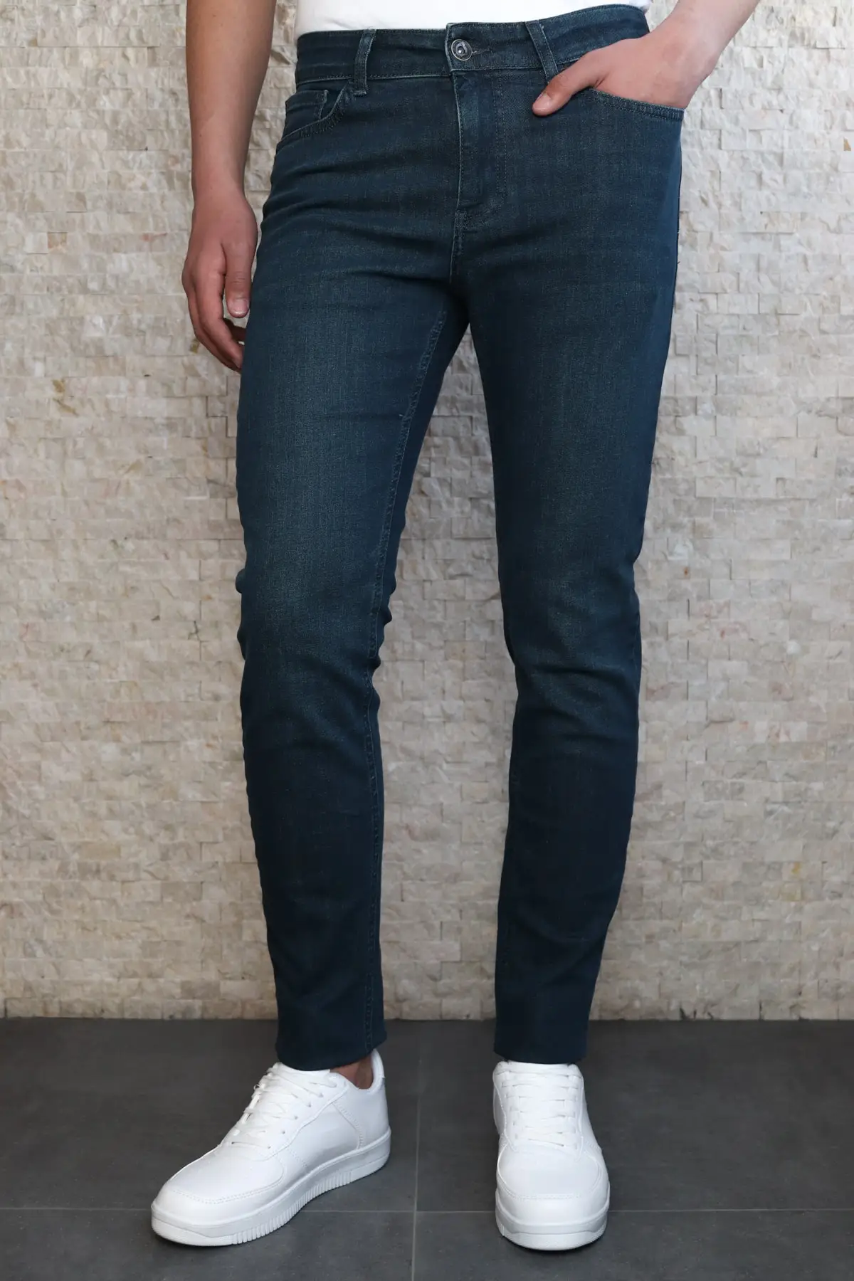 Men Dark Green Taşlamalı Jean Pants