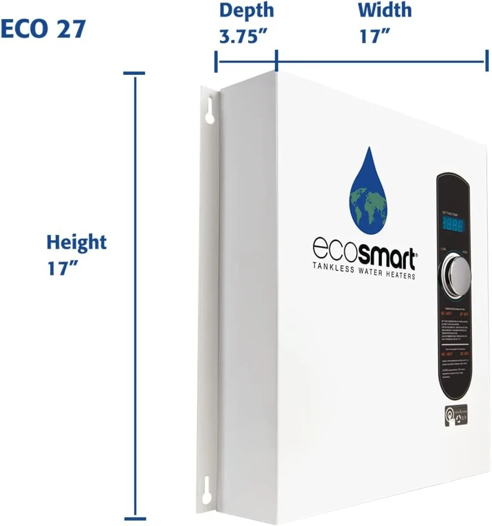 EcoSmart ECO 27 Tankless Water Heater, Electric, 27-kW - Quantity 1, 17 x 17 x 3.5