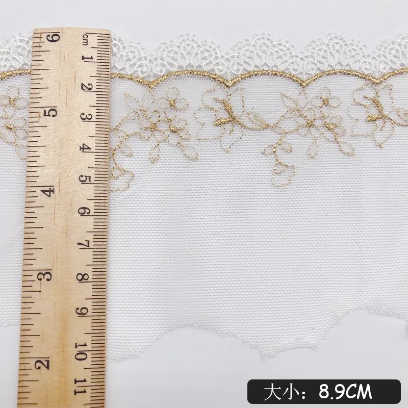 20Yards White Gold Handmade DIY Clothing Accessories Floral Embroidery Lace Fabric Curtains Sofa Lace Trim