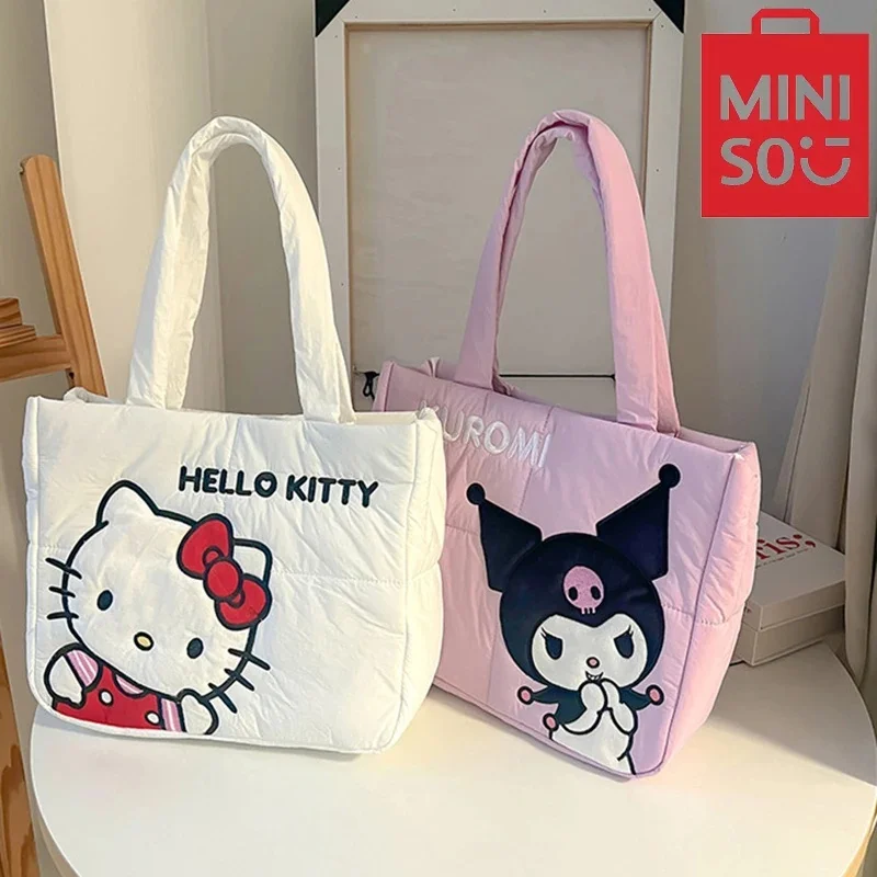 

Miniso Сумочка Hello Kitty Sanrio мультяшная вышитая сумка через плечо My Melody вместительная сумка пуховая тканевая сумка