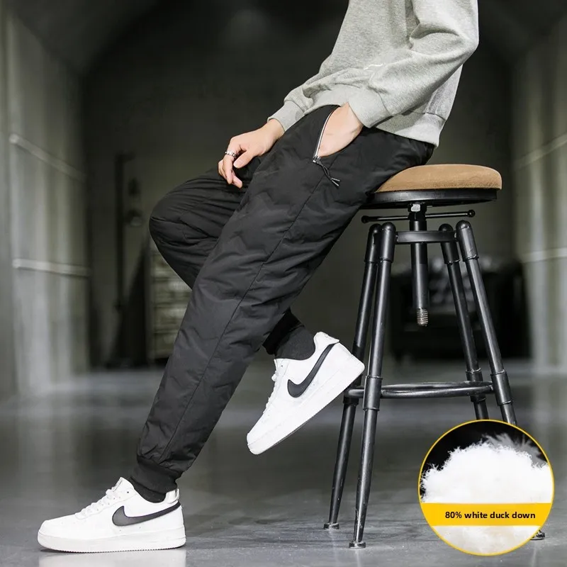 

Oversize White Du down Fce Lined Cuffed Casual Thi Winter Pants for Men Trendy Brand Outerwear Cotton Trousers