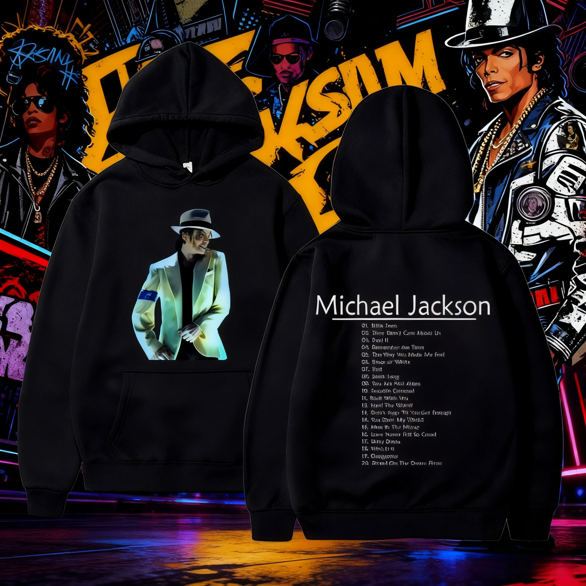 25/26 الخريف والشتاء خمر مايكل جاكسون مزدوجة الوجهين طباعة هوديي الرجال النساء الهيب هوب الشرير الصخرة الدفء البلوز #1