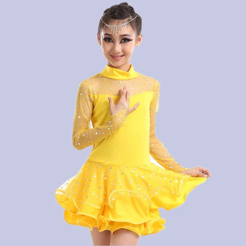 Meisjes Pailletten Danskostuum Latin Rumba Dance Dress Ballroom Dancewear Ballet Bodysuit