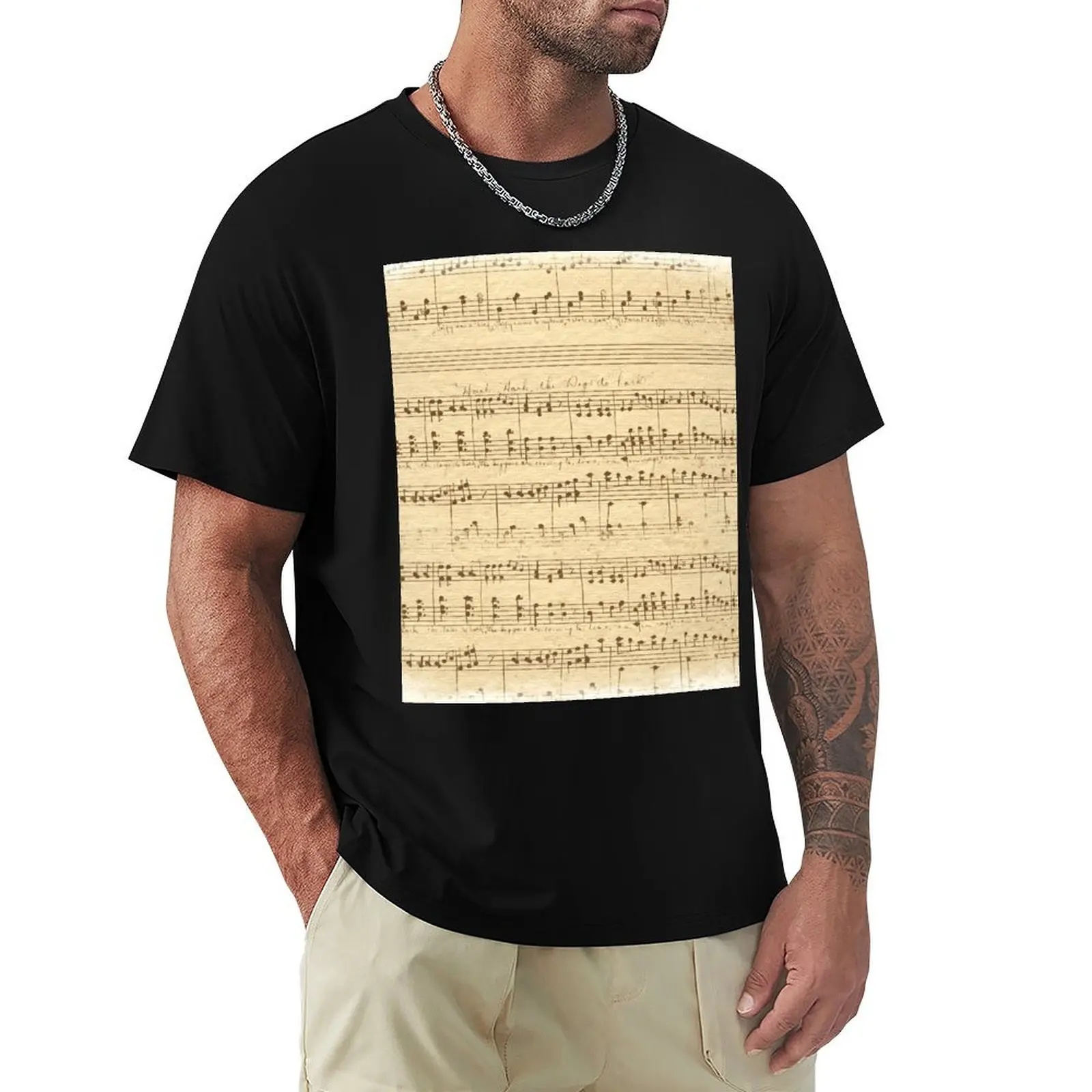 Camiseta con notas musicales, decoración artística, partituras Vintage, camisetas personalizadas, ropa con cerradura azul, camiseta para hombre
