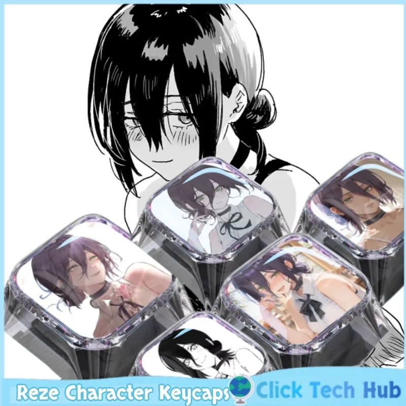 

Новые колпачки для клавиш с персонажем бензопилы Reze, 1 шт., милые колпачки для клавиш с мультяшной крестовой осью, аниме, механическая клавиатура на заказ, колпачки для клавиш 1u с капельным клеем