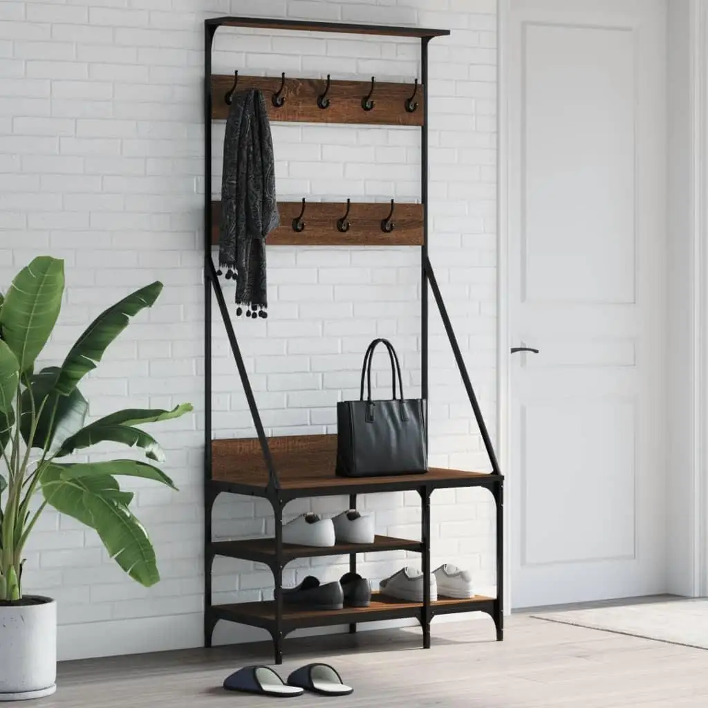 Brown Oak Clothes Rack with Shoe Storage – 80x40x184 cm, Stylish Organizer for Home & Bedroom