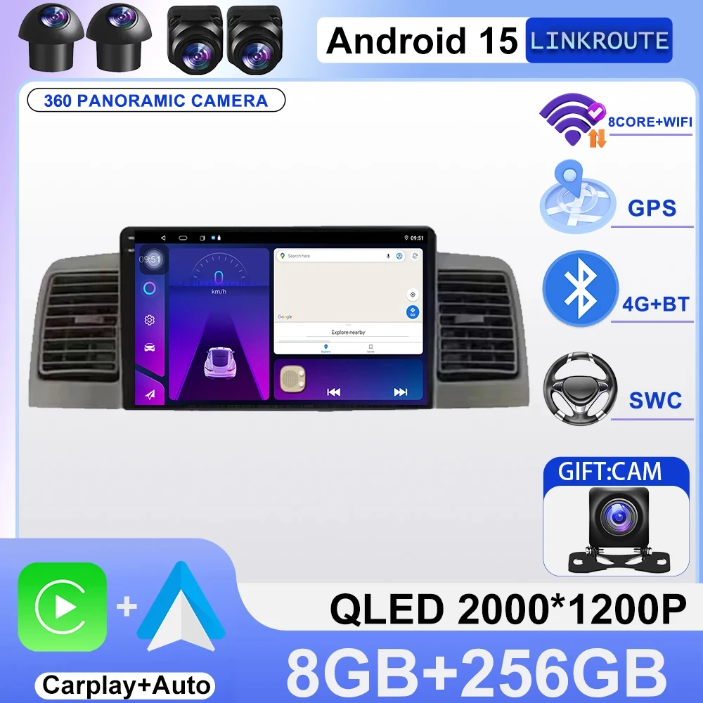 Android 15 For Toyota Corolla E120 2000-2009 Carplay Autoradio Car Radio Head unit Multimedia Player 8 CORE IPS Navigation WIFI