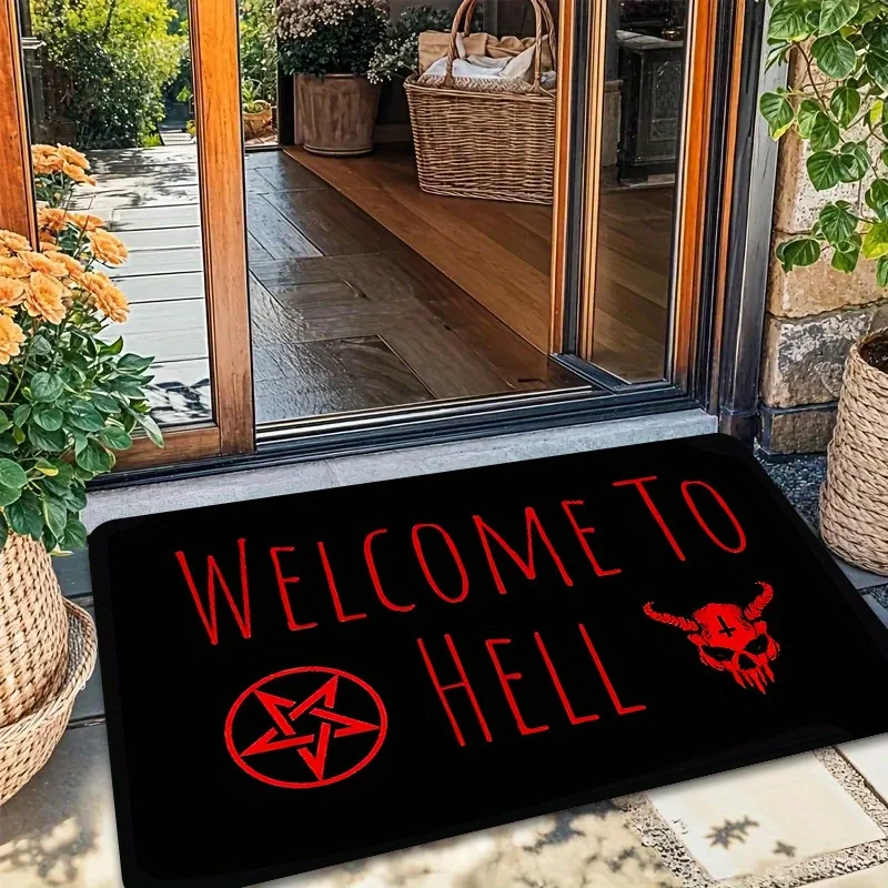 VIKAMA Tapis de porte gothique sombre avec crâne, tapis de bienvenue doux et antidérapant, tapis d'entrée à l'ambiance effrayante, décoration d'Halloween pour la maison
