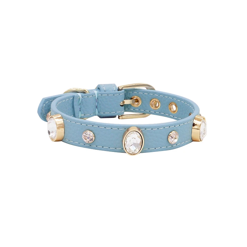 

Oval Czech Rhinestone Genuine Leather Pet Collars, Suitable for Cats and Dogs, Bichon, Schnauzer, Available in Multiple Colors