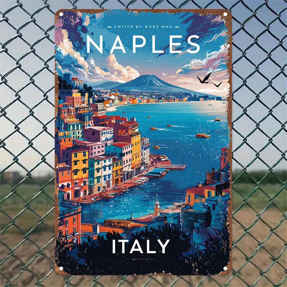 Vintage Naples Italy Aluminum Wall Art Sign –  Retro Decor with Pre-Drilled Holes, Perfect for Home, Office, Kitchen, Bedroom, B