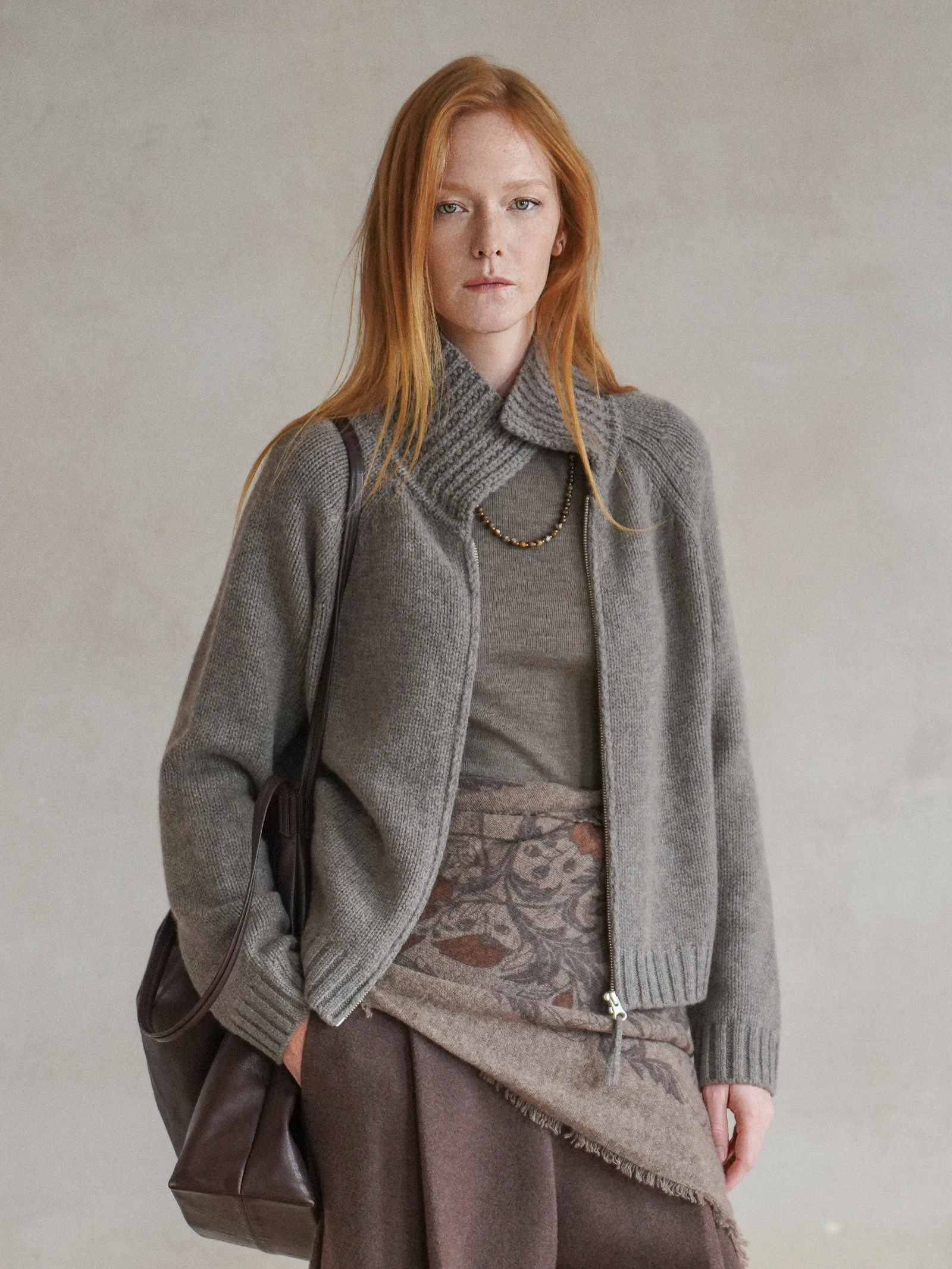 

Chong X Tone·E Camere Blend Woolen Knitted Zipper Open Cardigan Regular Fit Casual Sle Soft Texture Long Sve Women's K...