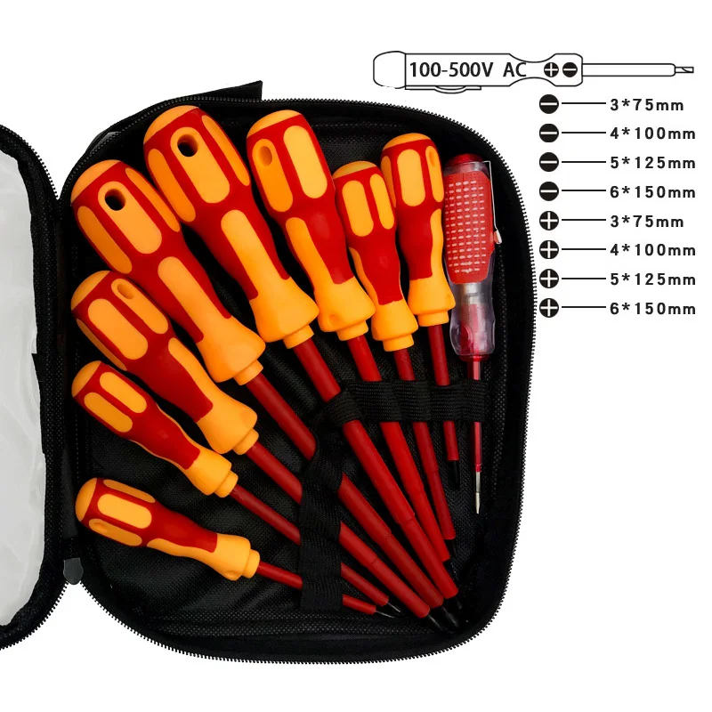 Electrician Repair Tools Kit 9/10pcs 1000V Changeable Insulated Screwdrivers Set with Magnetic Slotted Phillips Bits hand tools