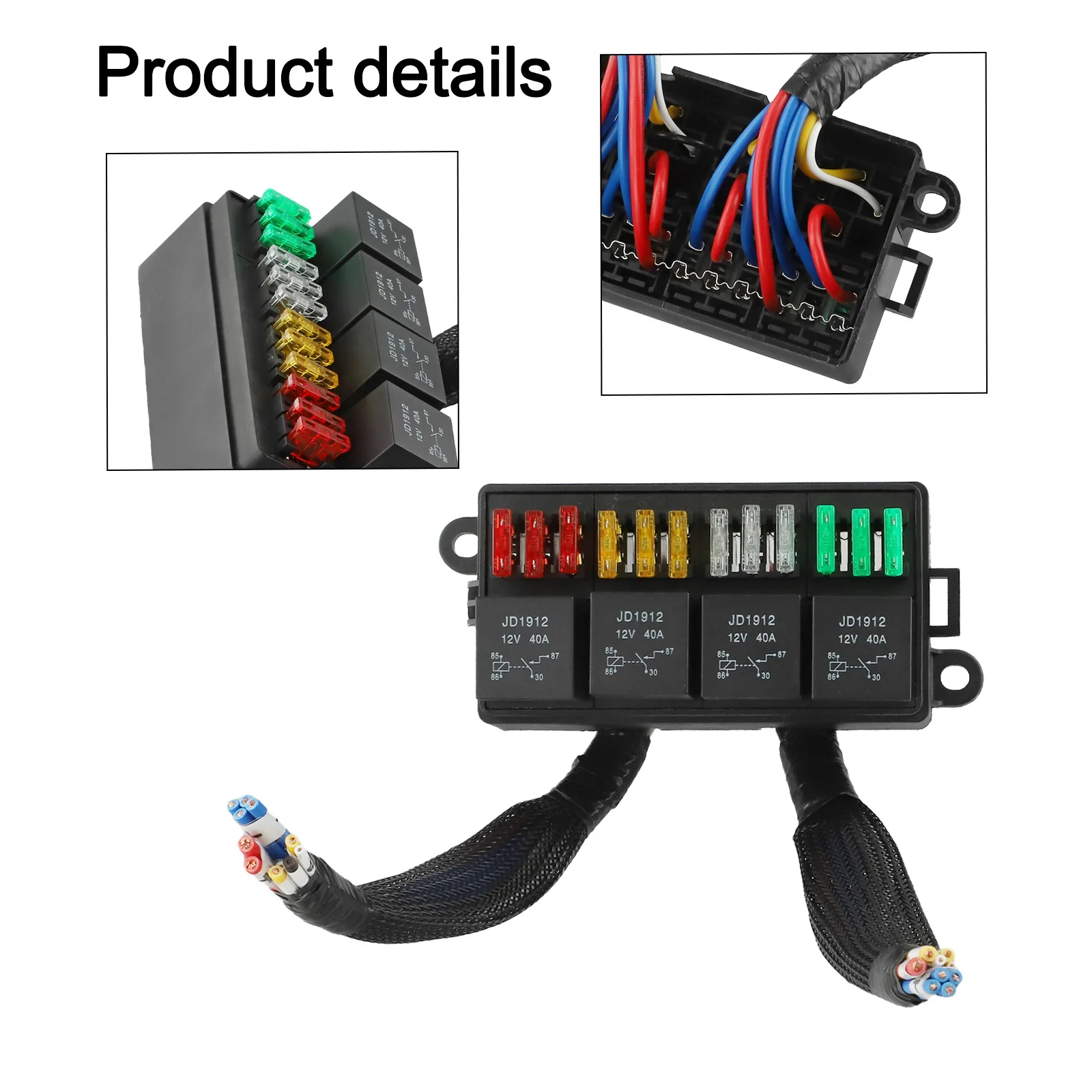12 Way Fuse And Relay Setup Connector 40A Relay As Shown In The Figure Pre-Wired Relay 12 ATCATO Fuses 4 Relay Capacity