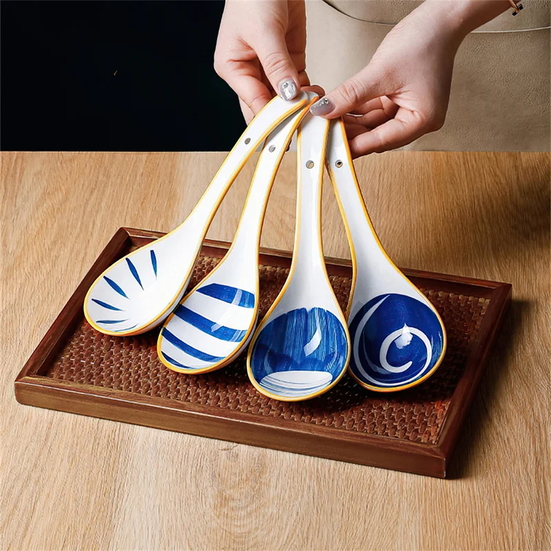 

Ceramic Large Soup Spoon Long Handle Rice Spoon Hotel Household Tableware Hot Pot Big Scoop Kitchen Supplies Dinnerware