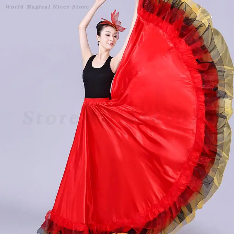 Spanischer traditioneller Flamenco-Tanzrock, klassisches Tänzerkostüm, Übergröße, Swing-Röcke, Zigeuner, langer Flamenco-Tango, Übungskleidung