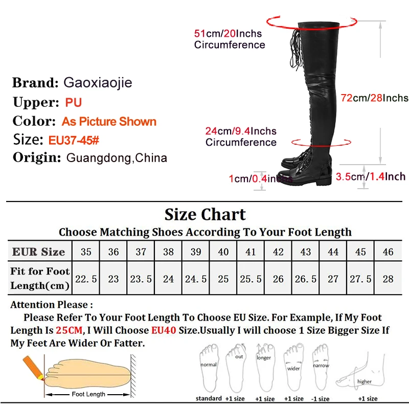 Low Heel Winter Boots Women 3.5CM Chunk Heels Nightclub Queen Lace-up Zipper Shoes Black Thigh High Boots Large Size 43 44 45