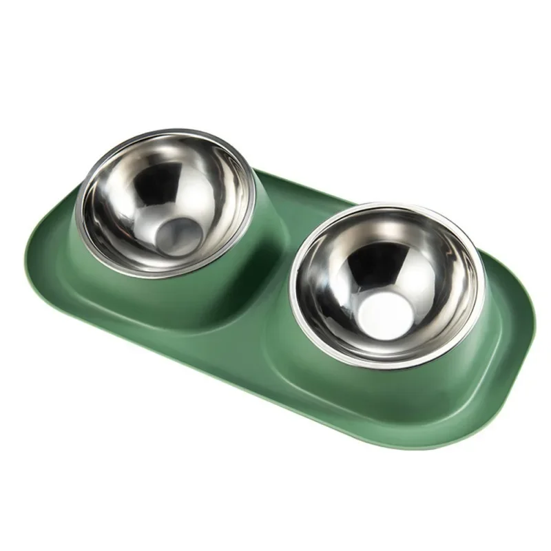 Pet Dog Feeder Double Bowl Stainless Steel Anti-Overturning Dog Bowl Oblique Neck Protector Cat Bowl Leak-Proof Pet Bowl