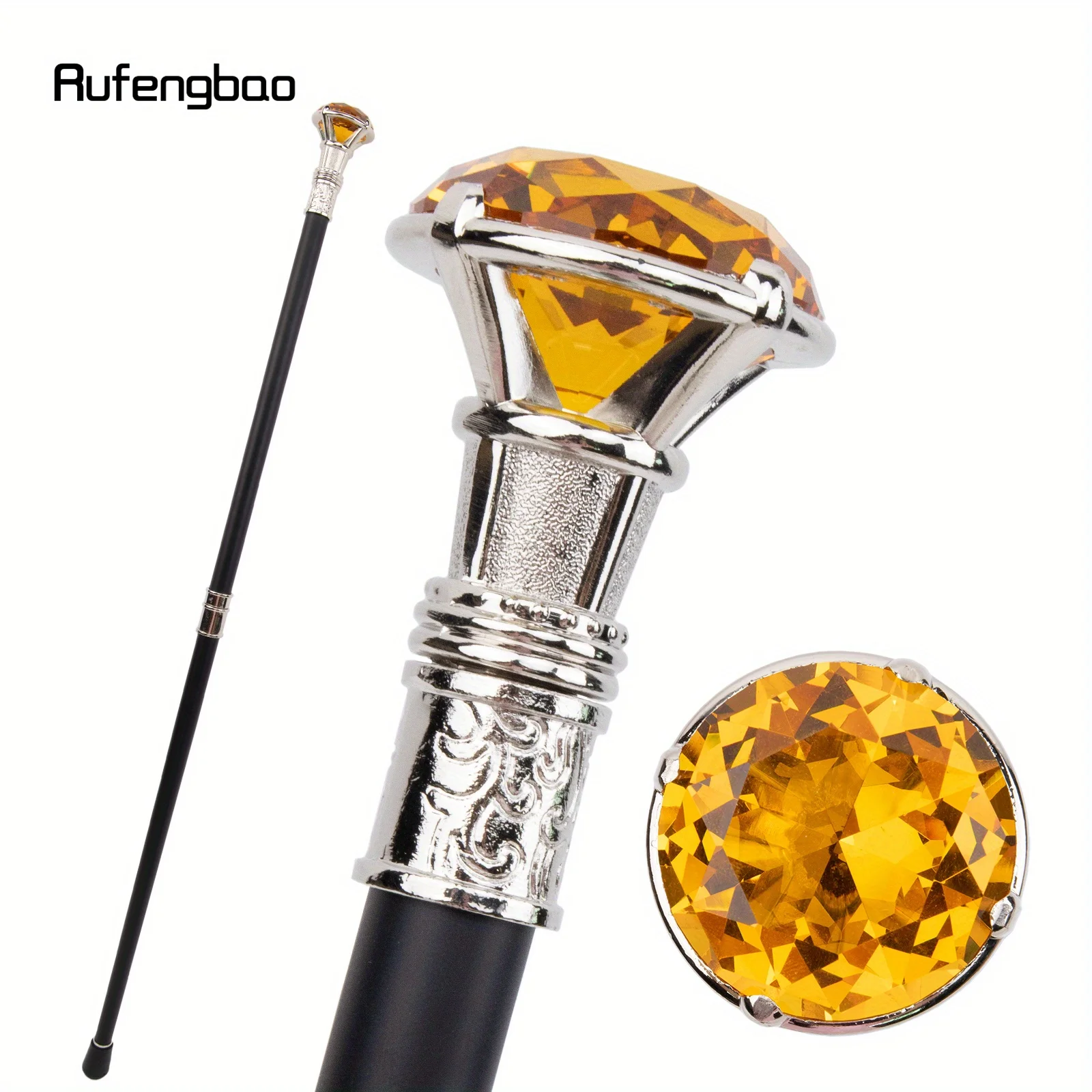 Orange Diamond Type White Walking Stick Fashion Decorative Cane Gentleman Elegant Cane Knob Crosier Performance Stage Cane 90cm