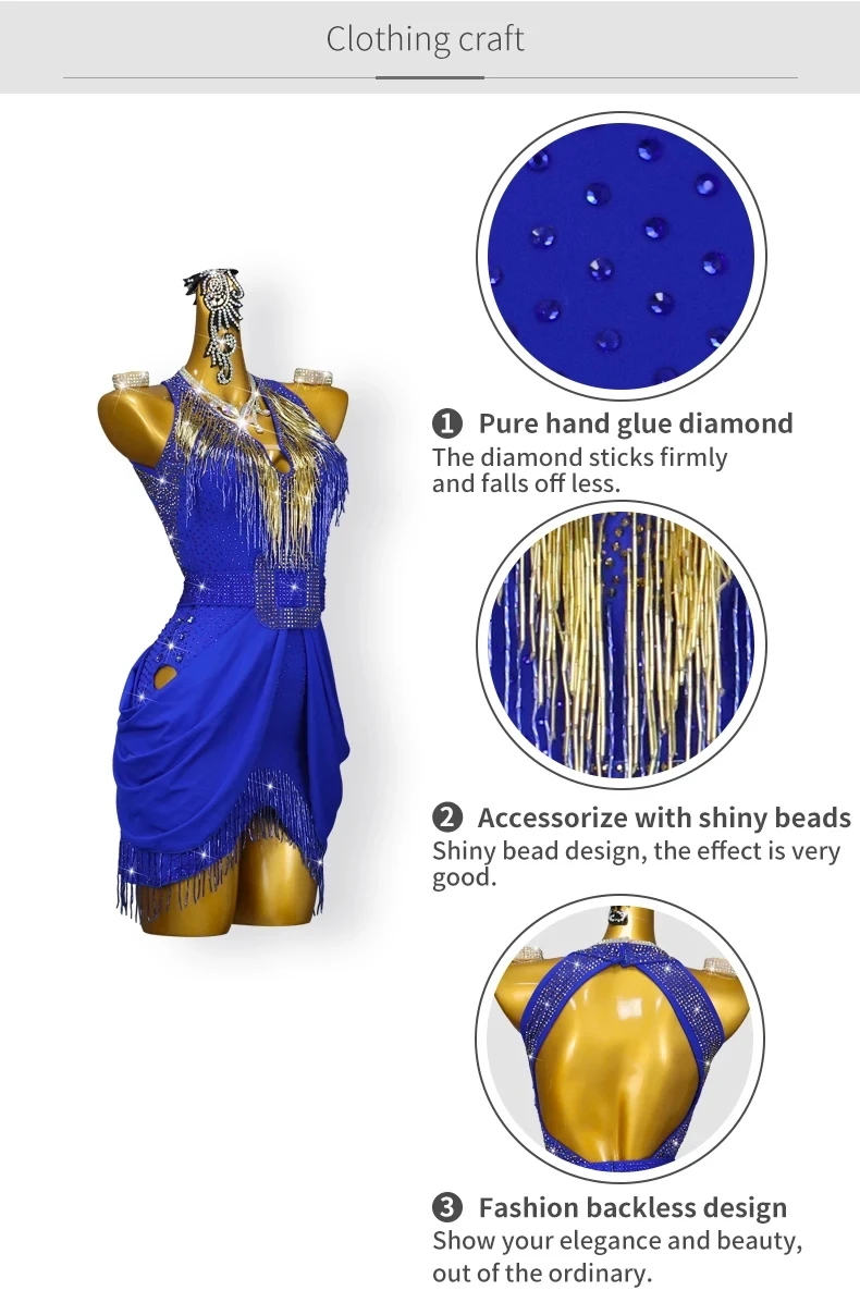 Latein-Tanzkleid, Damen-Tanzkleidung, Rock, sexy amerikanische Kleidung, Sport, Bühne, Samba, Übungskostüm, Mädchen, Abend, Kabarett-Anzug – Detail 6