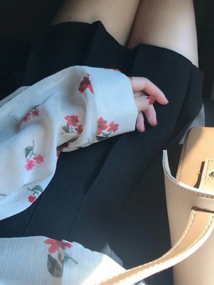 Fre Floral Print Chiffon irt And Skirt Set Women's ature Two-Piece Trendy Summer Outfit Korean Sle f-length Skirt