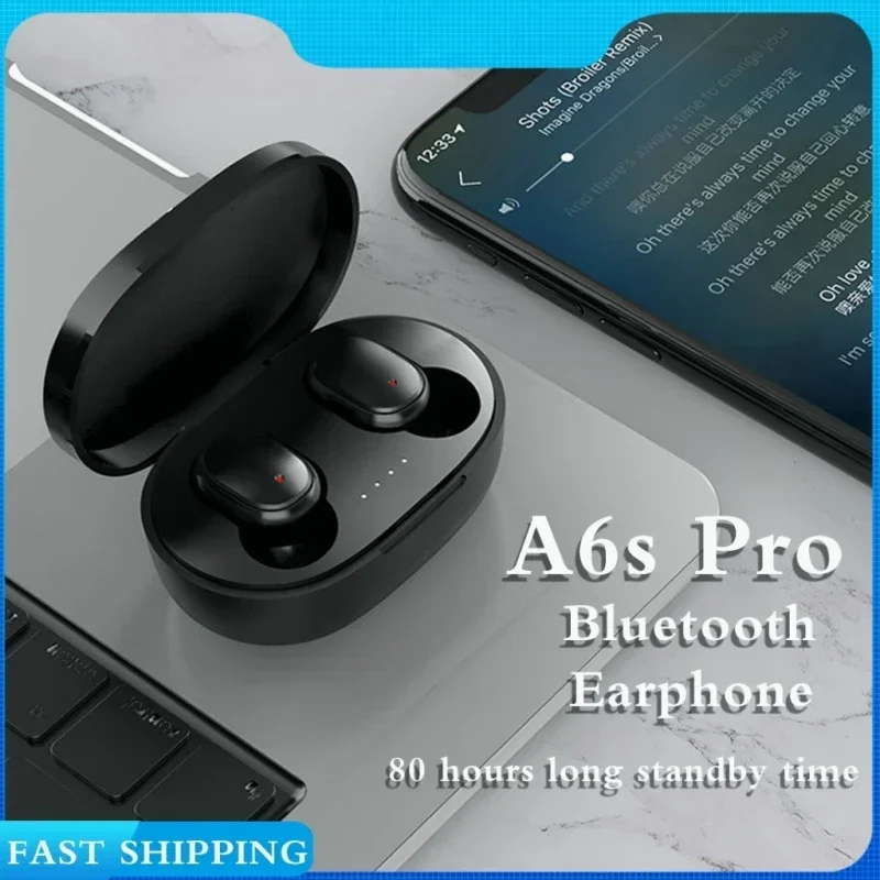 TWS A6S Wireless Bluetooth Headset with Micr Sports Earbud Music Earphones Noise-cancelling Earplug Hands-free Mini Headphones