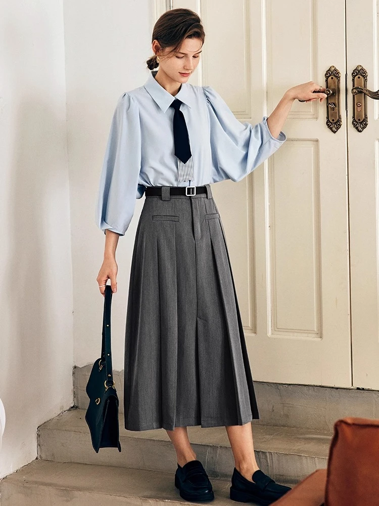 OLrain faldas francesas para mujer, Falda plisada lisa de otoño 2025, falda de cintura alta, ropa femenina elegante de corte a a a la moda O57QB66908
