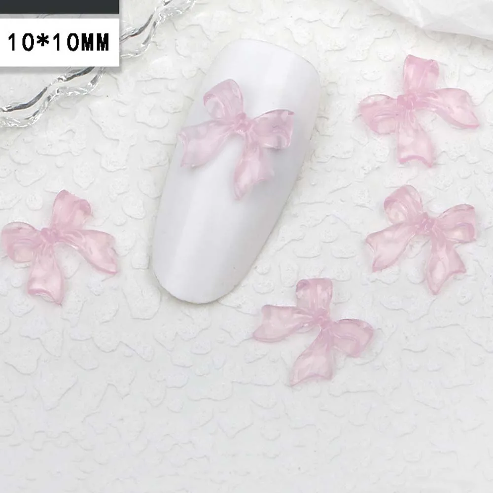 50pcs Ice Jelly Ribbon Bows Nail Art Charm 3D Candy Color trasparente Summer Water Nail Decor Parts DIY Korea Design Nail Parts