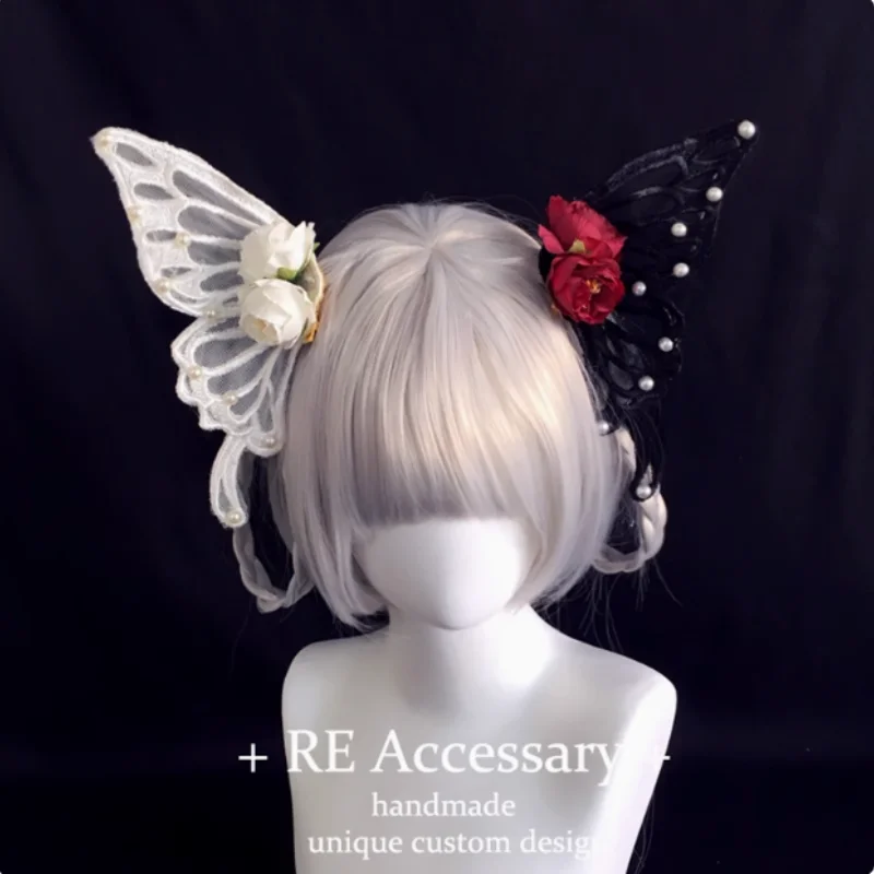 Sweet Handmade Lolita Pearl Women Girls Kc Barrettes Back Head Decoration Hair Clips Rose Flower Lace Big Bowknot Barrettes