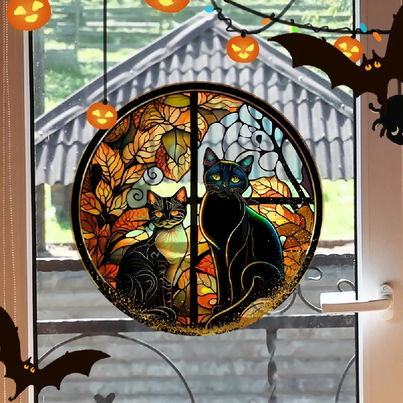 Beängstigende Katze Halloween dekorative statische Frisch halte glas Aufkleber, Fenster Party Dekoration Wand Auto Aufkleber Fenster dekoration #47