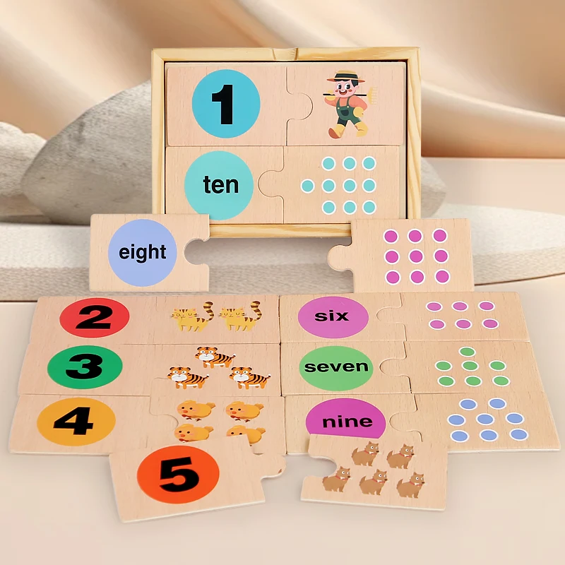 ไม้จํานวนปริศนาจับคู่ของเล่น Montessori การศึกษารูปแบบดิจิตอล Thicken บล็อกเกมสําหรับเทศกาลเด็กของขวัญของเล่น