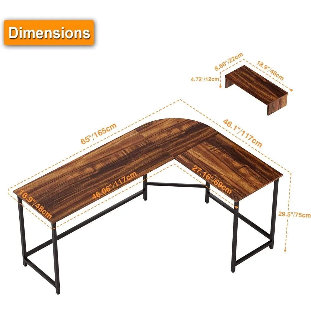 Office Desks L Shaped Comuter Desk with Monitor Stand, Reversible Corner Desk for Home Office Desks