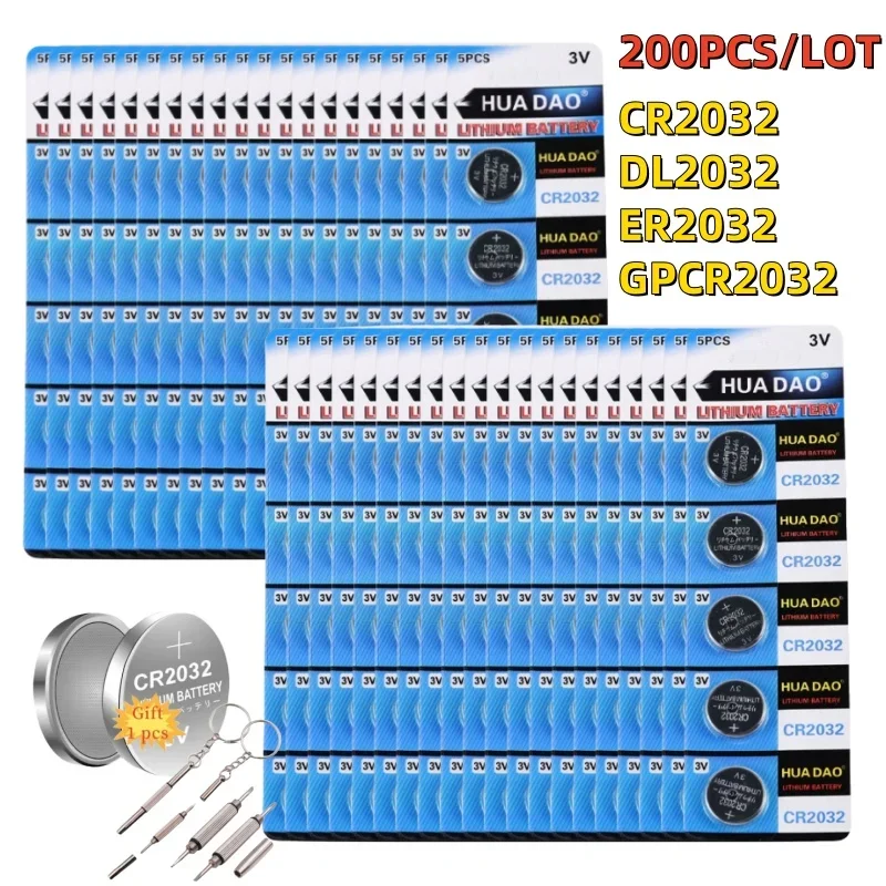 

200PCS CR2032 5004LC CR 2032 3V Lithium Coin Cell Battery, Watch Toys Electronics Car Key Button Batteries Long Lasting 240mAh