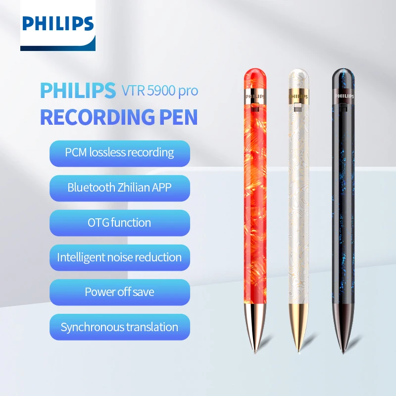 

PHILIPS Professional Recording Pen Voice Recorder Sound Recorder Intelligent Noise Reduction Auto Easy to Use 16G 32G VTR5900pro