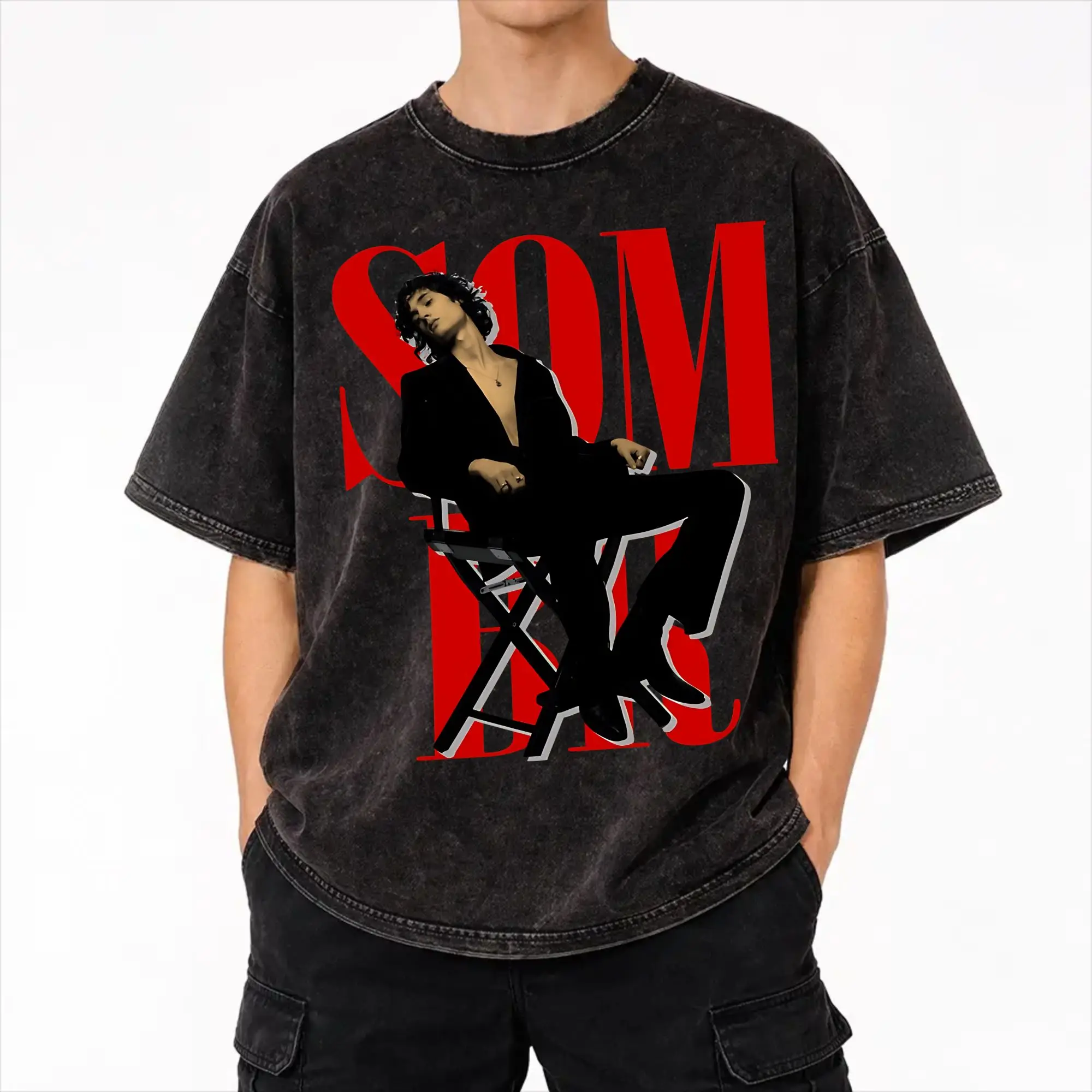 Harajuku Washed Shirt Sombr Youare The Reason World Tour 2026-2027 Outfit Fashion T-Shirts Oversize  Streetwear Cotton