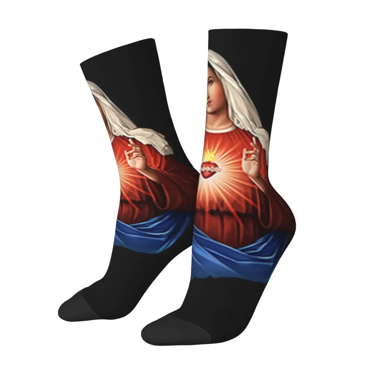 Virgin Mary Socks Immaculate Heart Novelty Stockings Unisex Medium Soft Skateboard Socks Winter Design Anti Slip Socks