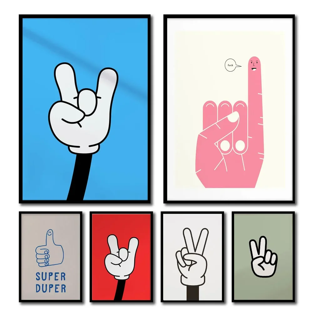 1pc Rock Hand Print Colours Poster Canvas Wall Art Gift for Home Trendy Aesthetic Retro Character Design Funky Cartoon unframe