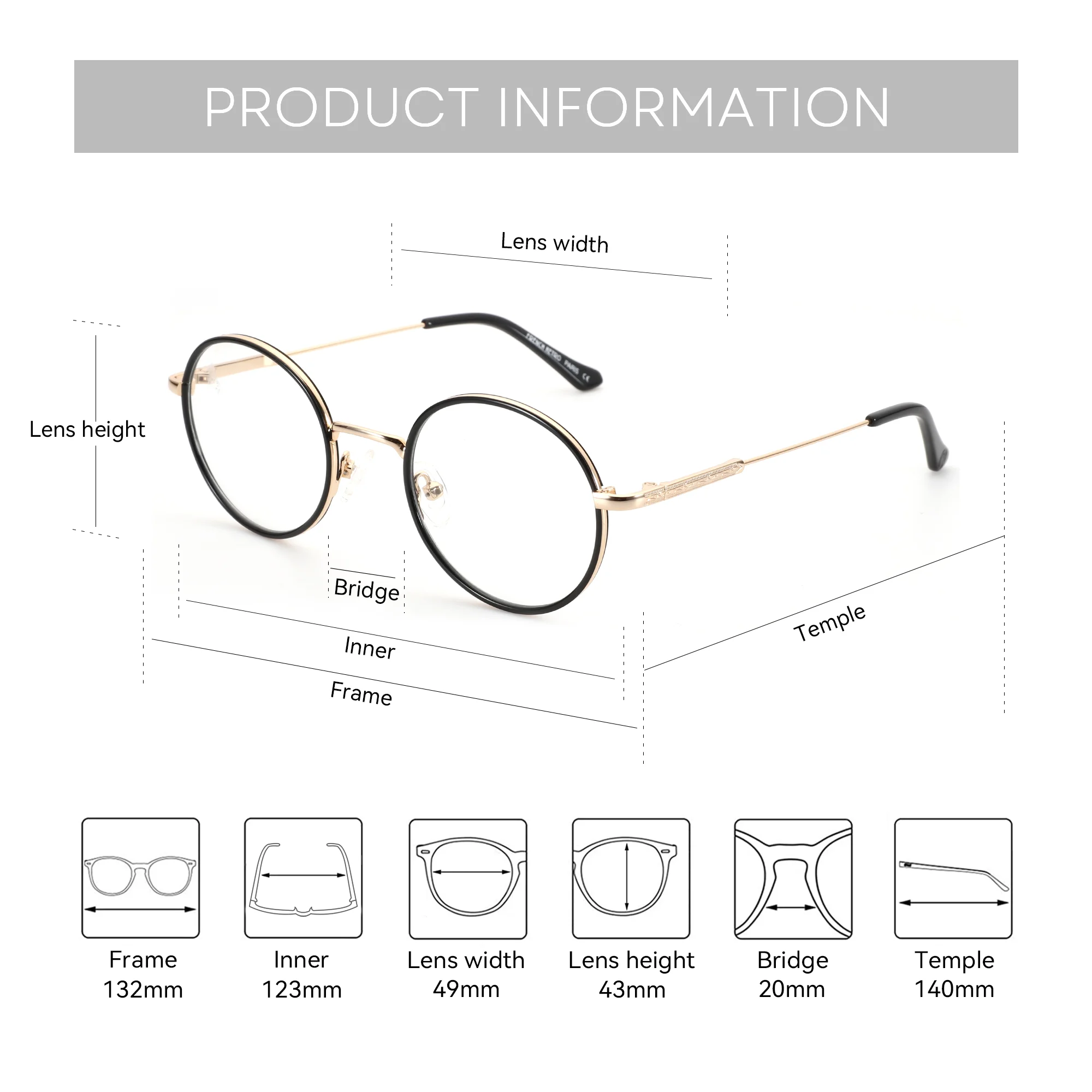 AIR EIGHT Metall-Rundbrille für Männer und Frauen, blaues Licht, Myopie, optische Brille, progressive photochrome Brille – Detail 4