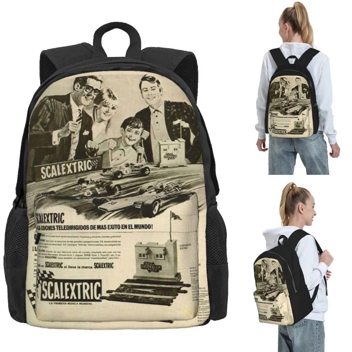 Scalextric (4 Anuncios) Mochila de gran capacidad para niños y niñas, mochila escolar, bolsos de hombro para hombres y mujeres
