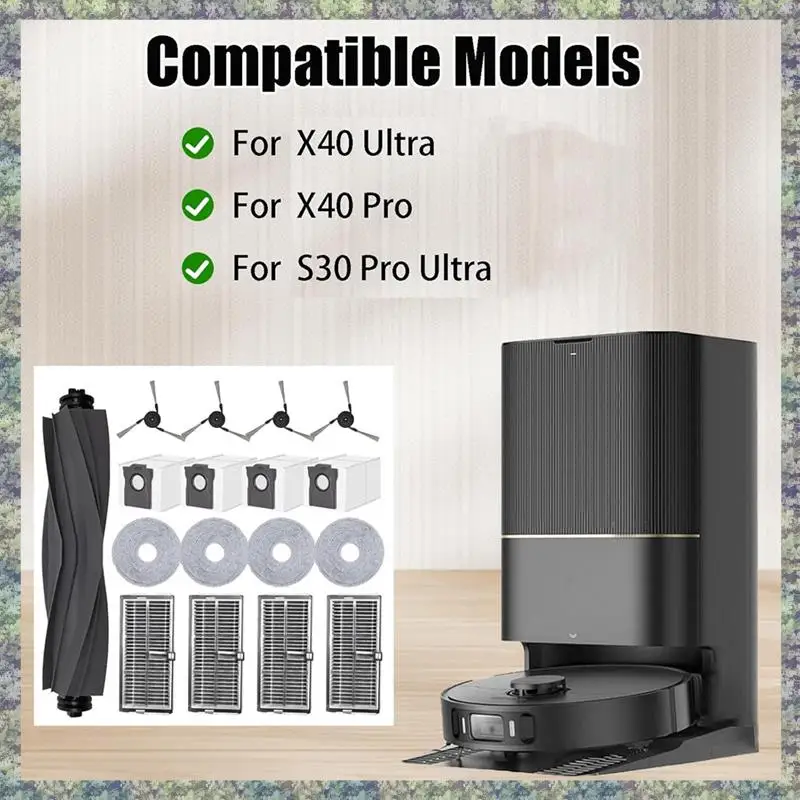 WON For Dreame X40 Ultra / X40 Pro / S30 Pro Ultra Vacuum Cleaner Main Side Brush HEPA Filters Dust Bags Mop Pads Parts Kit