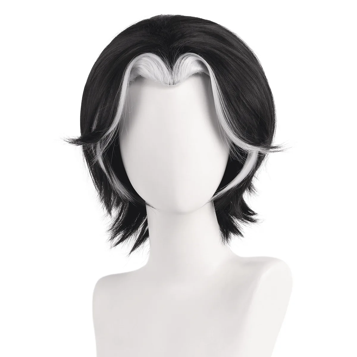 Synthetic Cosplay Wig Husk-Inspired Black Sharp Widow’s Peak White Highlight Flipped Anime Hair Carnival Party Costume - view 2