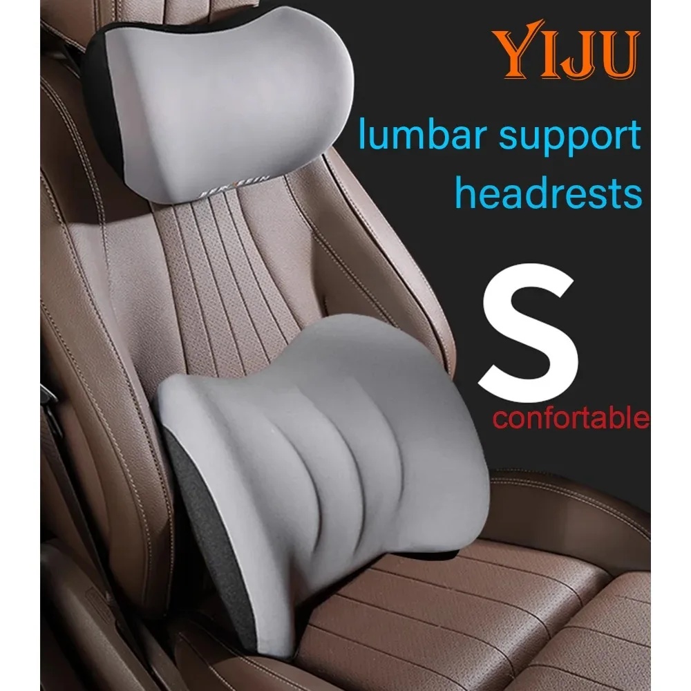 

Car Seat Lumbar Pillow Set Car Memory Foam Headrest Lumbar Cushion Back Cushion Soft Comfortable Breathable Headrest Supplies