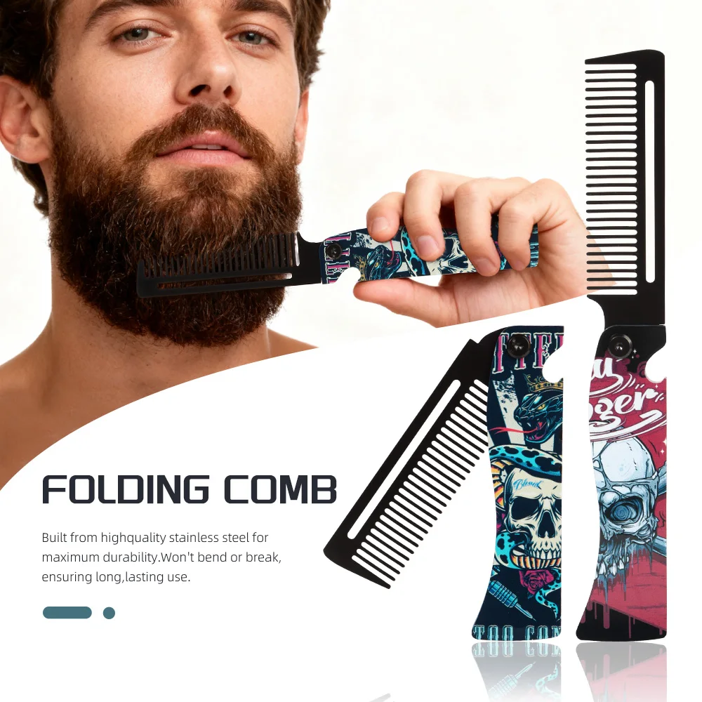 Portable Stainless Steel -100.999999999% off-In-1 Comb, Pocket-Sized Folding Comb, Cool Patterns, Hair Styling Beard Comb Suitable for Daily Travel and Outdoor Use, Men's Gift, Valentine's Day Gift, Suitable for Both Men and Women