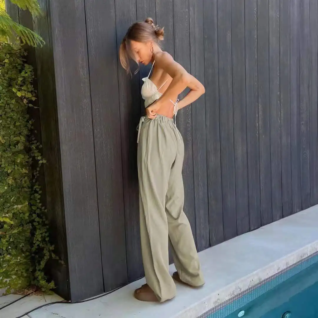 New 202 Loose Straight Leg Casual Faion Wide Leg Pants High Waist Long Pants Comfortable Breathable Women's Summer Pants