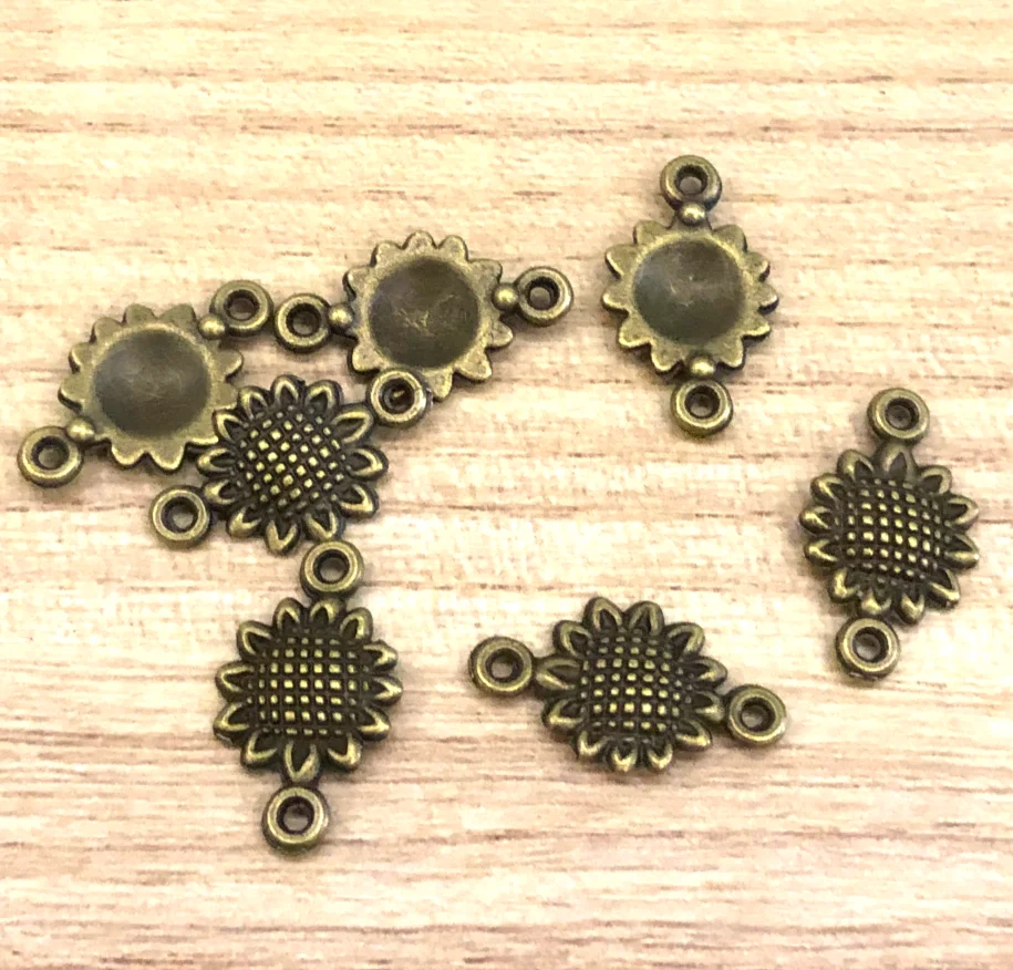 35pcs  10mm   Alloy metal antiqued bronze color sunflower  connectors  HWEF3411   making accessories
