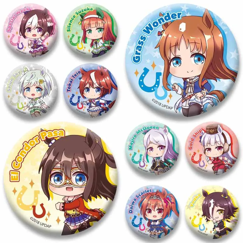 Cartoon Game Umamusume Pretty Derby Brooch Handmade Round Lapel Pins Suzuka Tokai Teio Badge on Bag Shirt Jewelry Ornament Gift