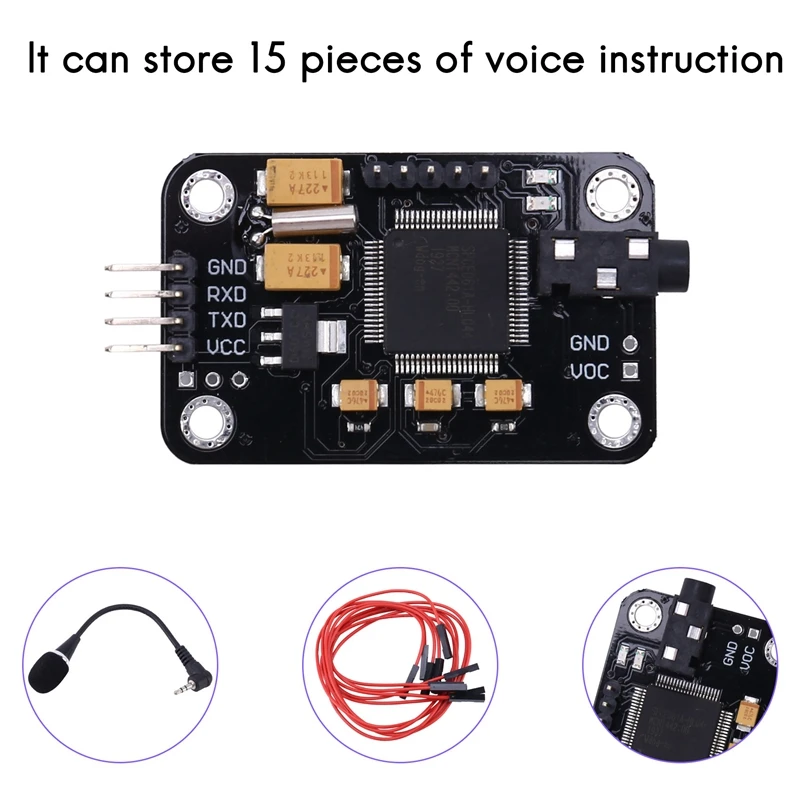 Módulo de reconocimiento de voz con micrófono, placa de Control de voz de reconocimiento de voz Dupont para Compatible con Arduino