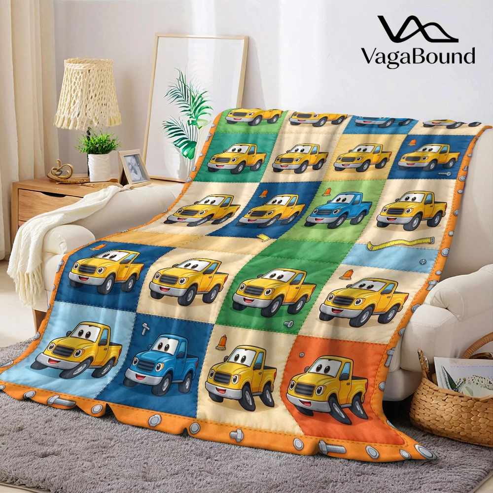 Yellow Pickup Bolt Grid Flannel Blanket Perfect for Sofa Office Bed Travel Sleep Read Relax Camping Four Season Use