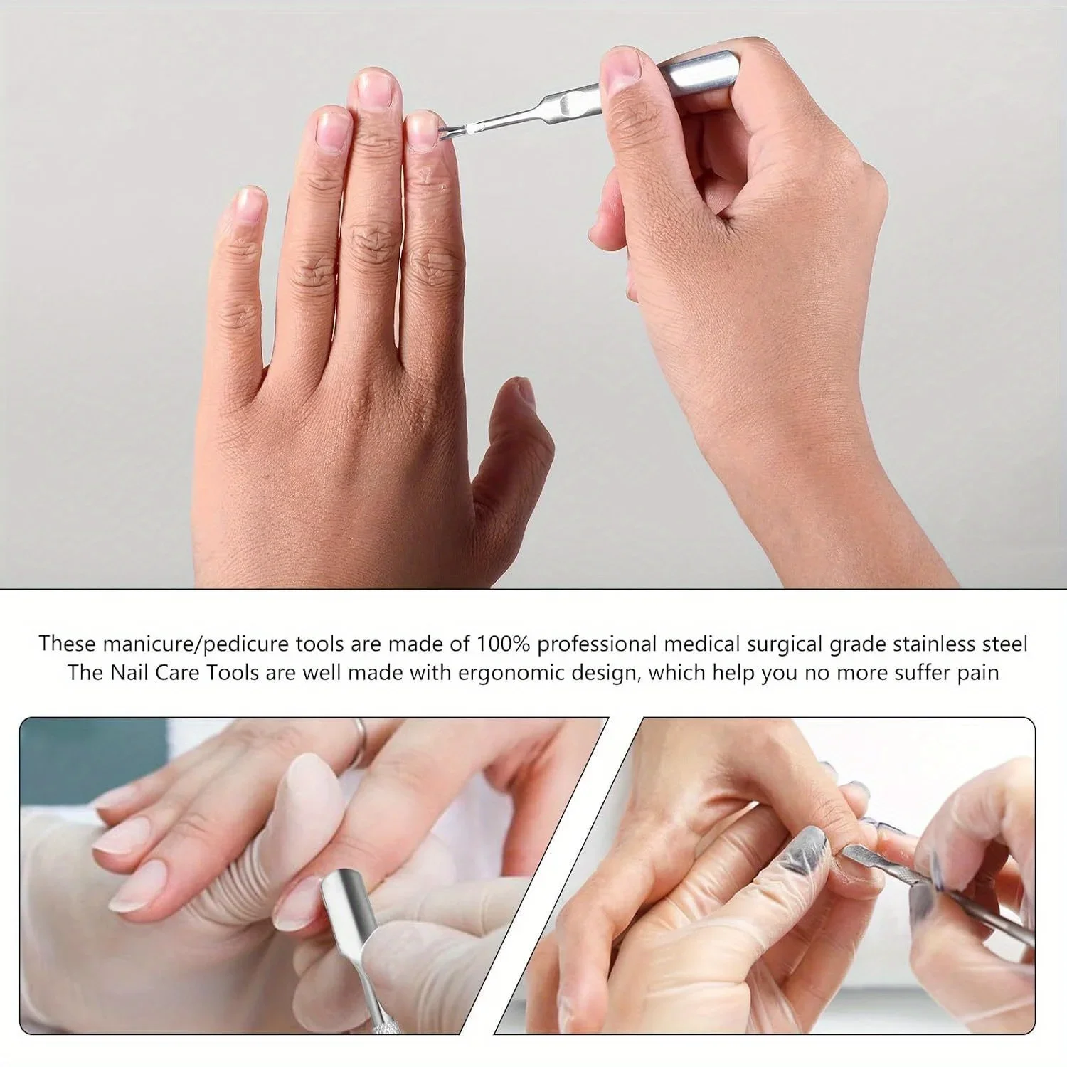 مجموعة مزيل البشرة من الفولاذ المقاوم للصدأ مكونة من 6 قطع، أدوات مانيكير وباديكير دقيقة، مجموعة العناية بالأظافر غير المعطرة للتلميع والتصحيح